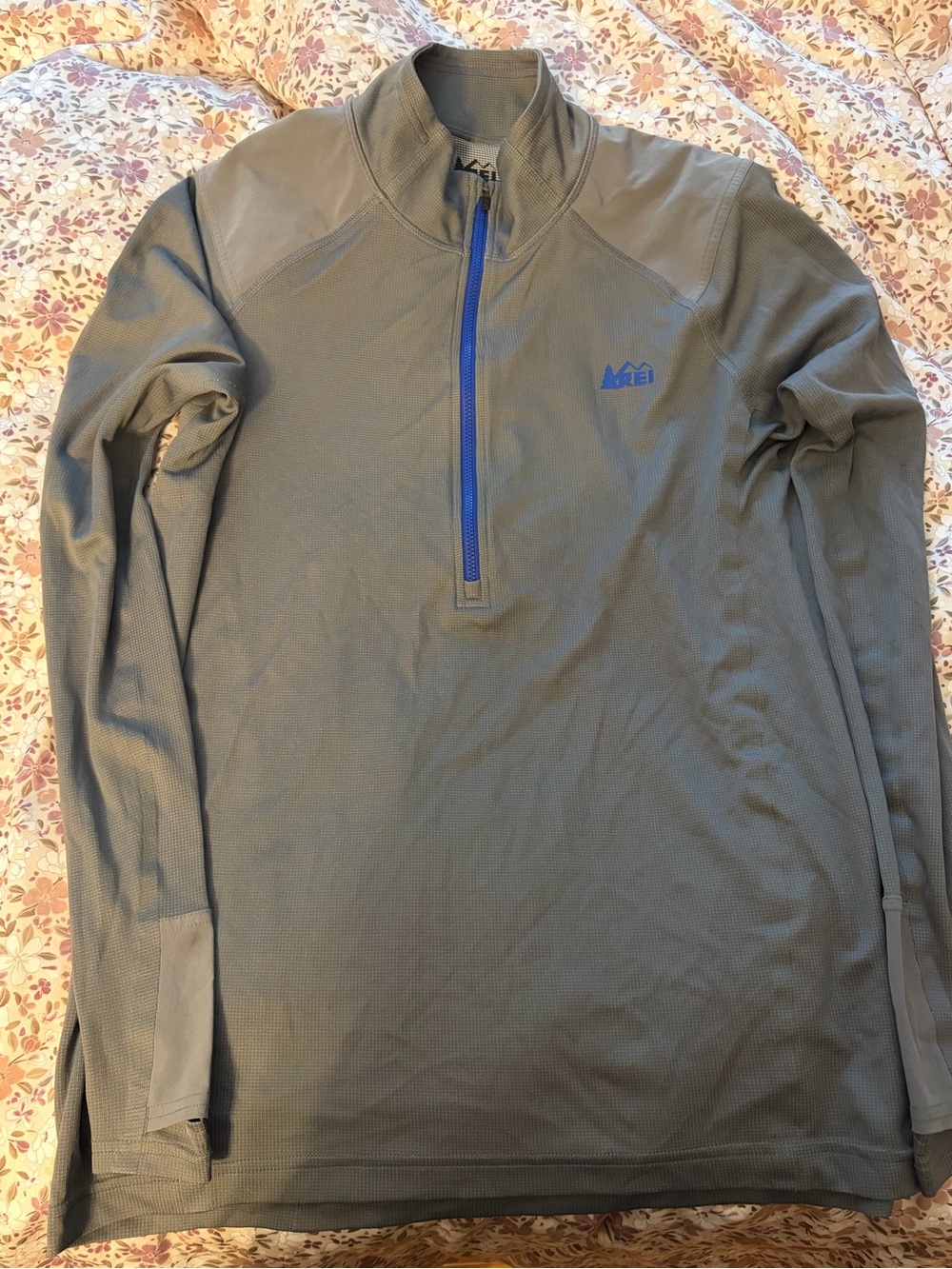 REI Men’s Gray Performance Half-Zip with Blue Accents